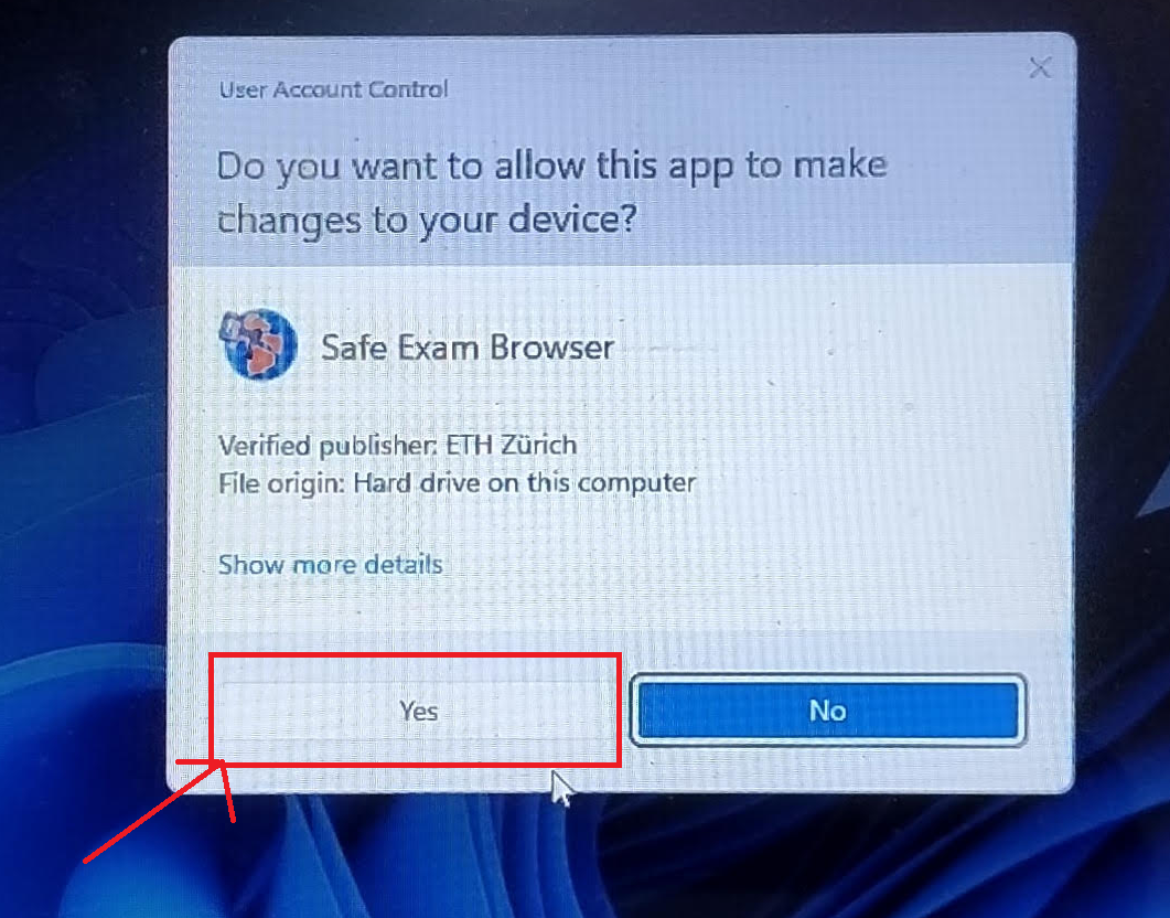 Windows User Account Control prompt for Safe Exam Browser