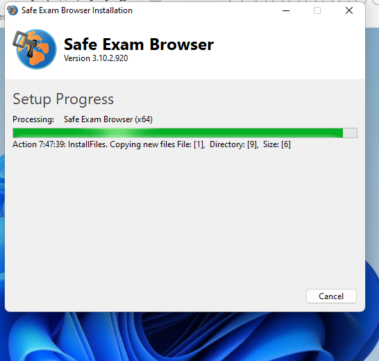 Safe Exam Browser installation progress